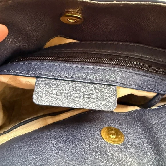 Michael Kors | Navy Hamilton Satchel with Gold Accents - Picture 6 of 12